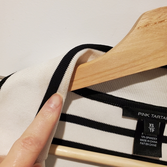 Pink tartan xs cardigan white black stripe jacket office dressy fitted preppy - Picture 6 of 16